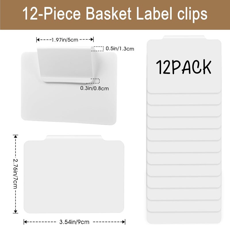 AUUTI 12pcs White Basket Labels Clip On for Storage Bins, Removable PVC Labels for Baskets with Holders, 3.5x2.7 Inches - Image 2